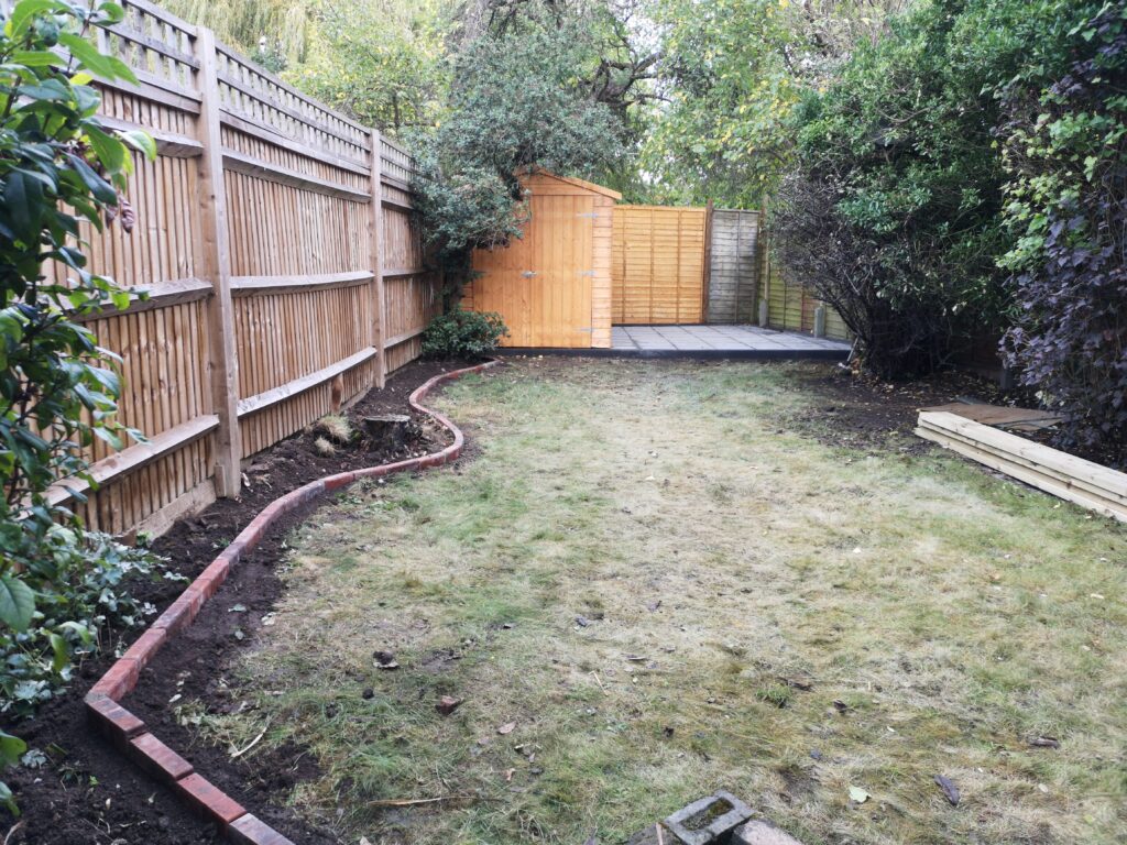 New Patio, shed and brick ending, Fencing, fence
